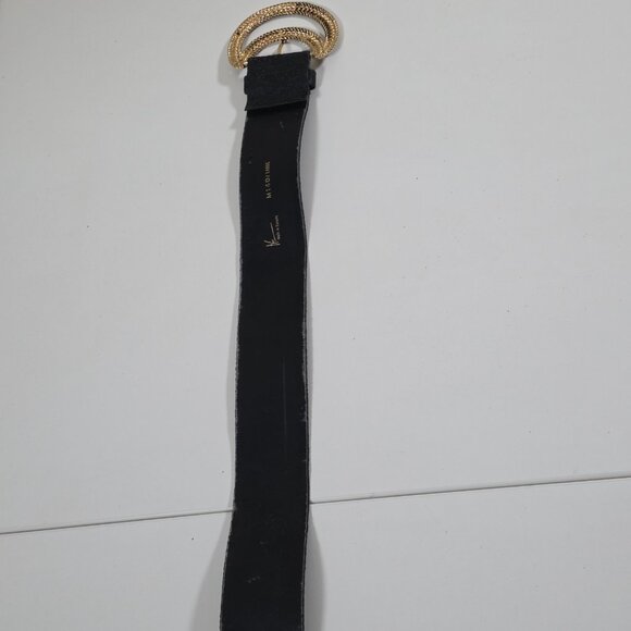 Vintage Textured Belt Womens L Black Gold Black Tone Metal Buckle Whimsigoth Y2K - Picture 10 of 15